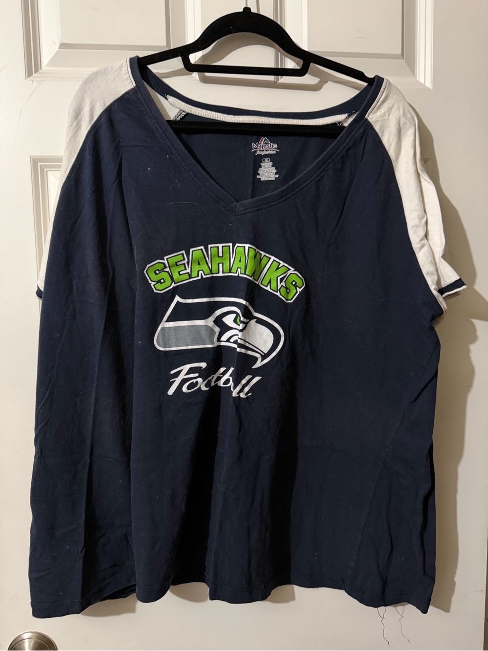 Majestic Navy, White & Lime Seattle Seahawks V-Neck Tee